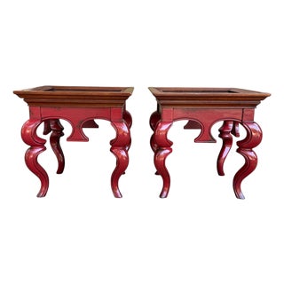 Early 21st Century Hickory Chair Chinoiserie Style Red Lacquered Side Tables – A Pair For Sale