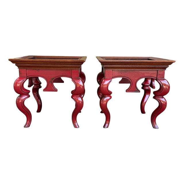 Early 21st Century Hickory Chair Chinoiserie Style Red Lacquered Side Tables – A Pair For Sale