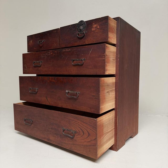 Authentic Japanese Tansu Storage Chest with 5 Drawers, 1900s For Sale - Image 4 of 13