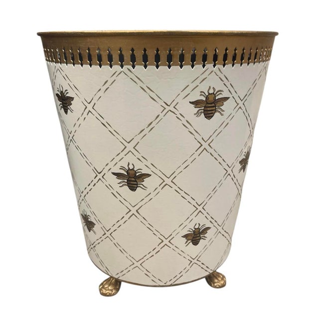 Elegant Napoleon Bee Metal Toleware Wastepaper Basket For Sale - Image 4 of 8