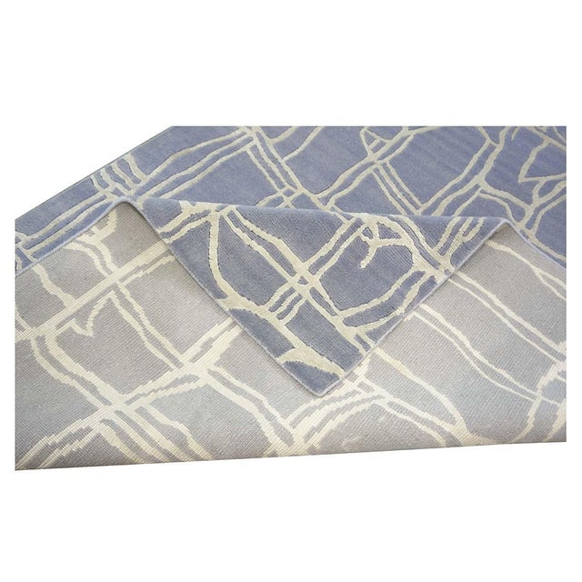 Nepalese Modern Abstract Wool & Silk 4x6 Slate Blue & Ivory Handmade Area Rug #9902908 For Sale - Image 11 of 11