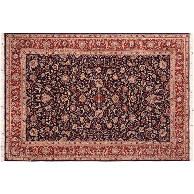 Blue Shabby Chic Floral 1990's Pak-Persian Blue/Red Wool Rug - 6'2'' X 9'3'' For Sale - Image 8 of 9