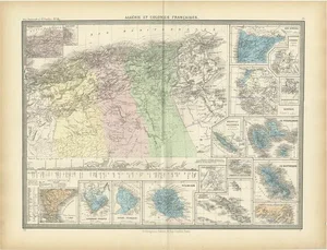 Antique Map of Algeria and the French Colonies, 1875