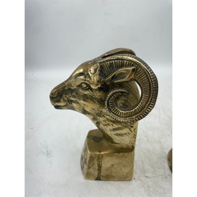 1960s Brass Ram Bookends For Sale - Image 5 of 7