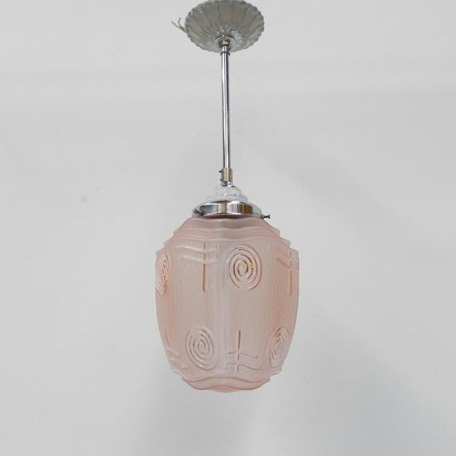 Art Deco Hanging Lamp with Pink Glass Shade, 1930s For Sale - Image 4 of 17