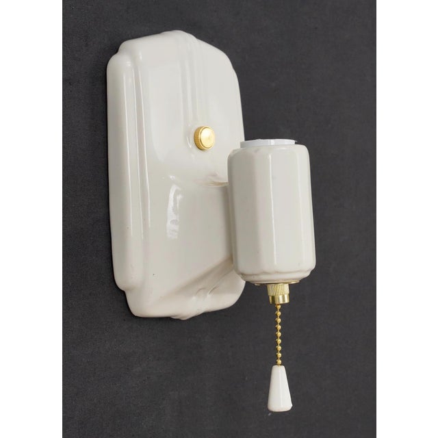 Mid 20th Century Restored Art Deco White Porcelain Wall Sconces - a Pair For Sale - Image 4 of 9