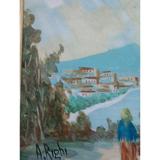 Wood 1950s Mid-Century Italian Landscape, Ceramic Tile Painting, Framed For Sale - Image 7 of 10
