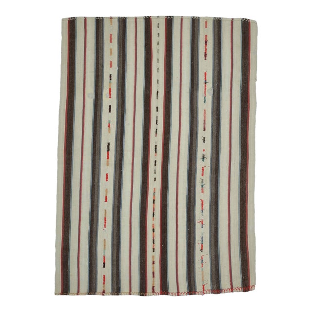1970s Vintage Handmade Wool Cotton White Area Rug For Sale