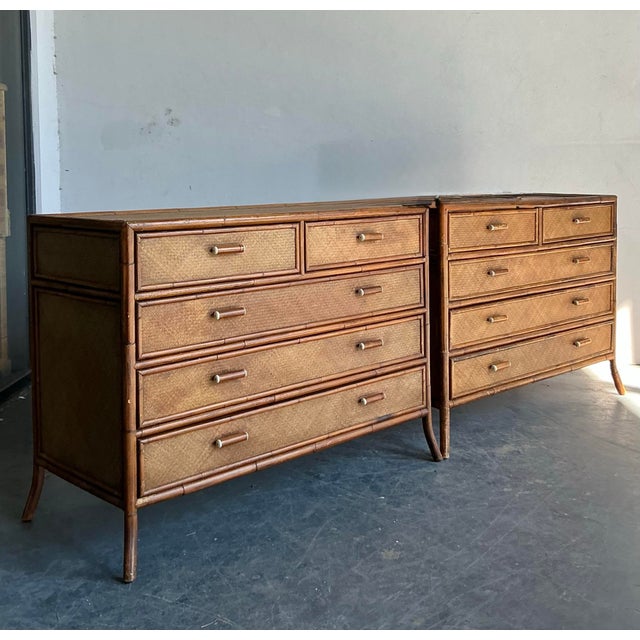 Brown Vintage Boho Rattan Trimmed Chest of Drawers For Sale - Image 8 of 12