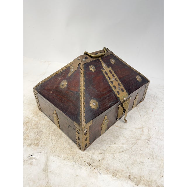 Antique Indian Jewelry Box in Wood and Brass, 1800s For Sale - Image 13 of 16
