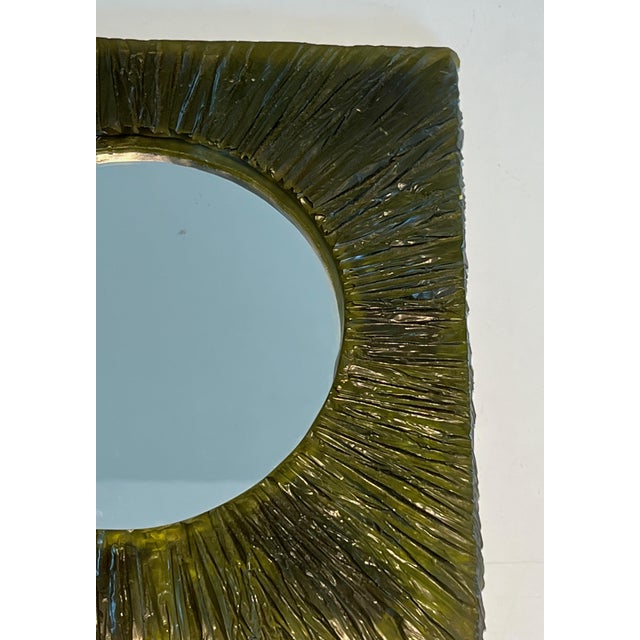 Small Mirror in Green Resin. Work in French. Circa 1970 For Sale - Image 10 of 12