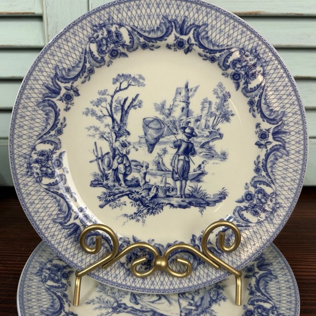 Blue Vintage I. Godinger & Co. Blue 8” Luncheon Plates-Set of 4 For Sale - Image 8 of 8