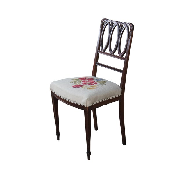 Antique Hepplewhite Hoop Back accent chair. Made of mahogany featuring pierced reticulated design with floral rose...
