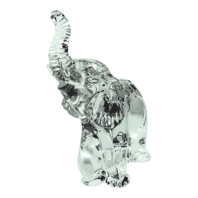 Waterford (Ireland) - Beautiful Solid Crystal Elephant With Trunk Up - 7 Inches Tall. For Sale