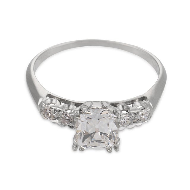 Mid-Century Modern 1940s Retro Gia 1.25 Carat Old Mine Cut Diamond 14k Gold Engagement Ring, Size 8.25 For Sale - Image 3 of 8