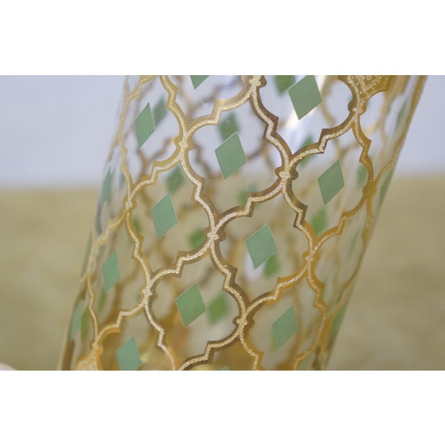 Glass 1960s Mid Century Modern Culver Valencia 22k Gold Green Lattice Highball Glasses - 7 pcs For Sale - Image 7 of 12