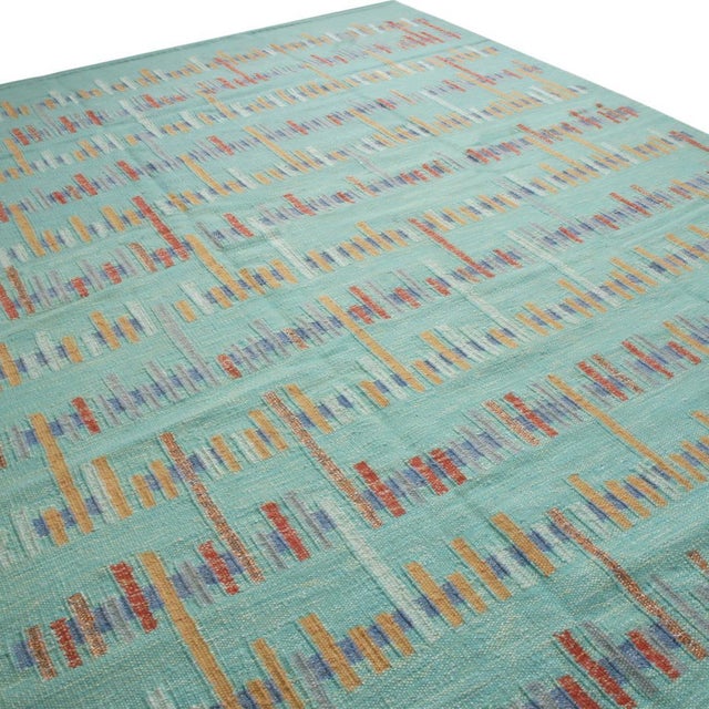 Mid-Century Modern Rug & Kilim's Scandinavian Seafoam Green Blue Wool Rug 12x15 For Sale - Image 3 of 6