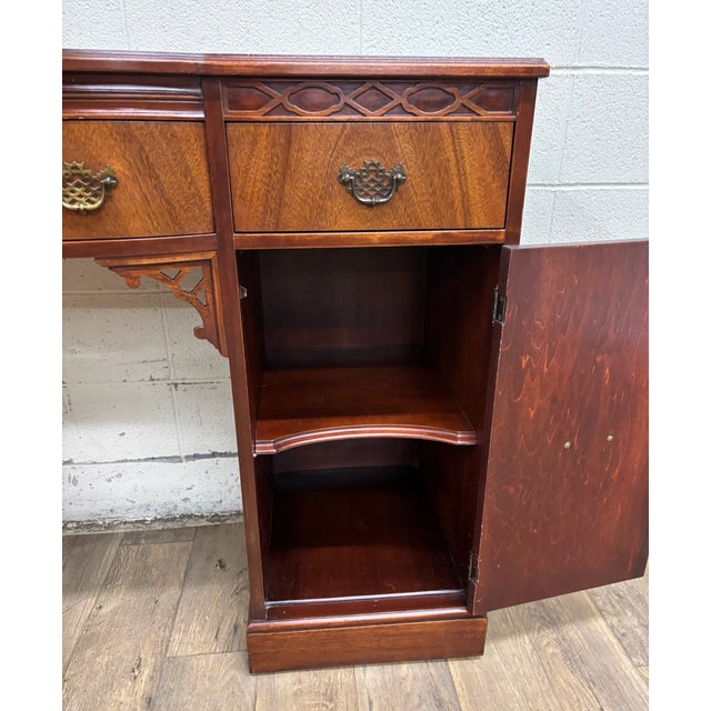 Brown Vintage Chippendale Style Galleried Mahogany Sideboard Buffet Console Desk For Sale - Image 8 of 17