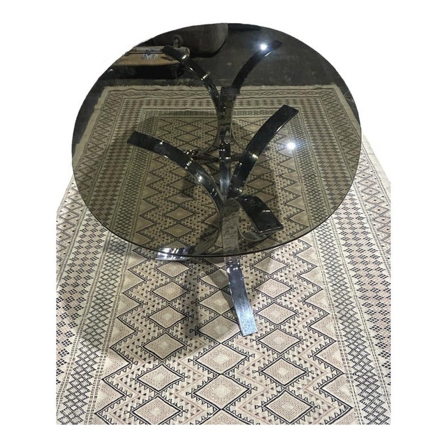 Vintage Oval Table in Chrome and Smoked Glass, 1970 For Sale - Image 4 of 7
