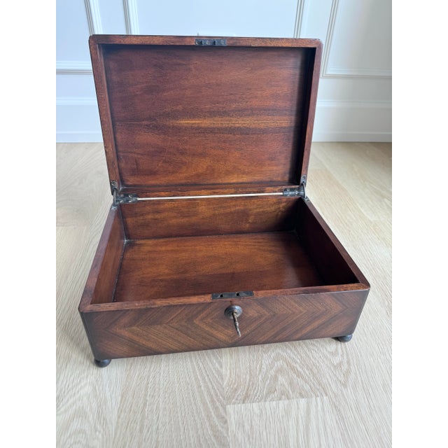Theodore Alexander Diamond-Matched Walnut Veneer and Solid Walnut Jewelry Box, Valet Box or Document Chest With Keys For Sale - Image 12 of 12