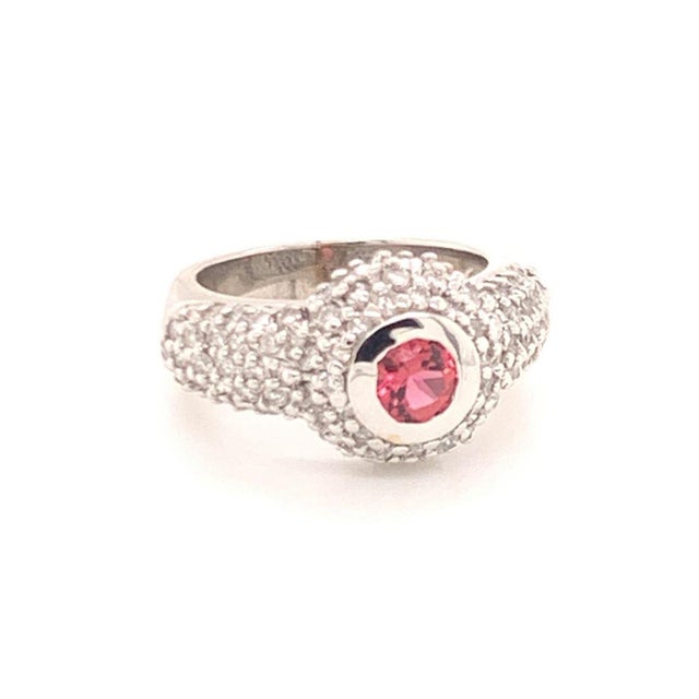 Diamond Tourmaline Ring 1.29 Tcw 14k White Gold Certified, Size 6.25 For Sale - Image 4 of 9