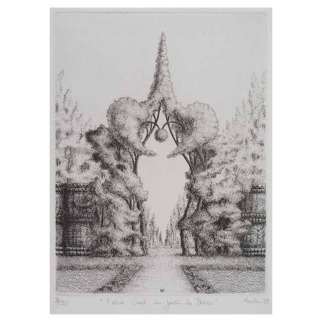 François Houtin, West Entrance of the Garden of Earthly Delights, 1979, Original Etching For Sale