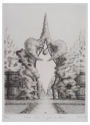 François Houtin, West Entrance of the Garden of Earthly Delights, 1979, Original Etching