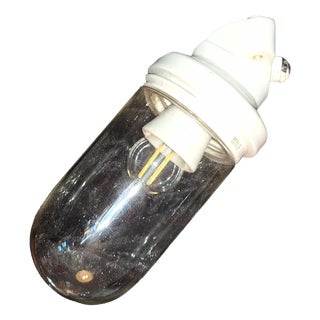 Art Deco Wall Lamp with Porcelain Base and Teardrop-Shaped Glass Shade, 1930s For Sale