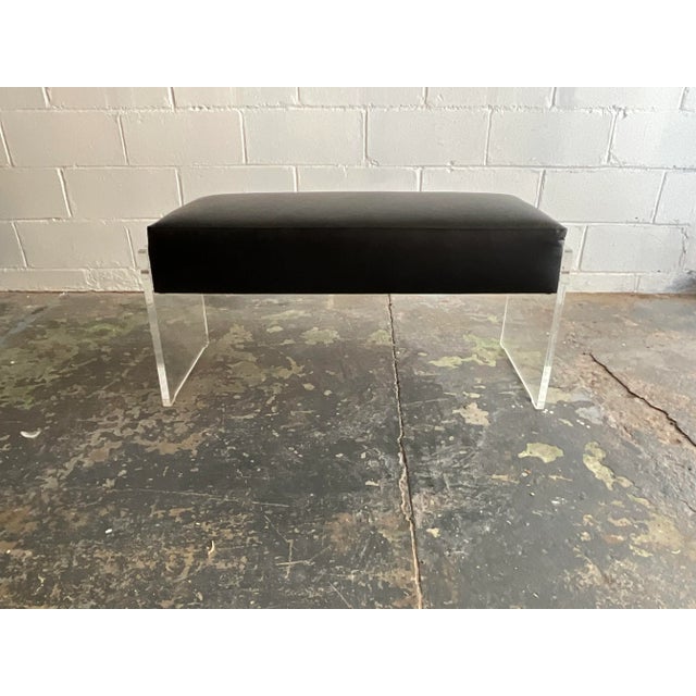 1970s Vintage Lucite, Chrome & Black Leather Bench With Storage Compartment, 1970s For Sale - Image 5 of 7