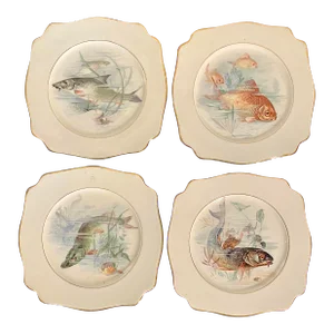 Set of Four Early 20th Century Decorative English Plates With Fish By: A. J. Wilkinson