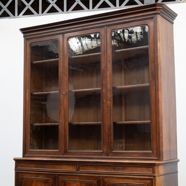 Large 19th Century Walnut Glass-Fronted Bookcase For Sale - Image 10 of 15