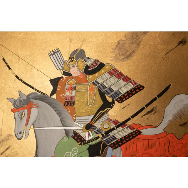 "Samurai", 1970s Showa Era Japanese Painted Byobu Screen For Sale - Image 4 of 18