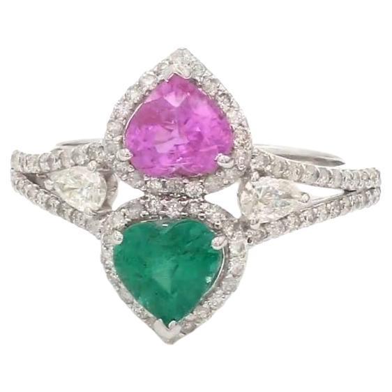 Natural 0.79 cts Zambian emerald and 0.99 cts sapphire ring 18k gold For Sale - Image 15 of 18