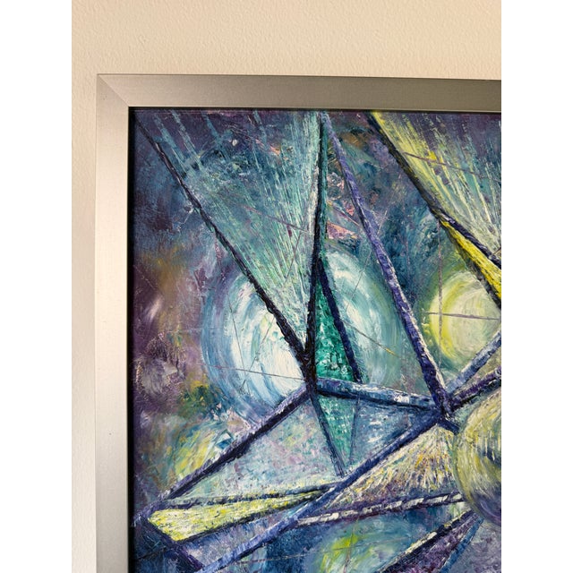 1980s Vintage Noney Coleman "Escape" Geometric Abstract Oil on Canvas – Framed For Sale - Image 5 of 12