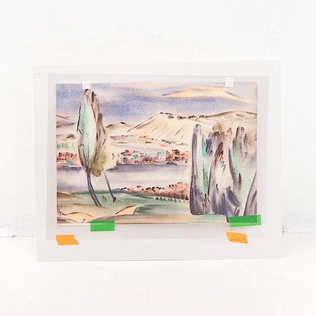 Paper Original Vintage Signed & Dated Yngve H. Olsen Landscape Watercolor Painting For Sale - Image 7 of 9