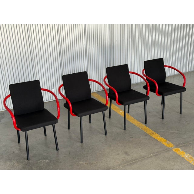 Set of Four (4) Knoll International "Mandarin" chairs by Ettore Sottsass. Exemplifying Sottsass’s bold postmodern...