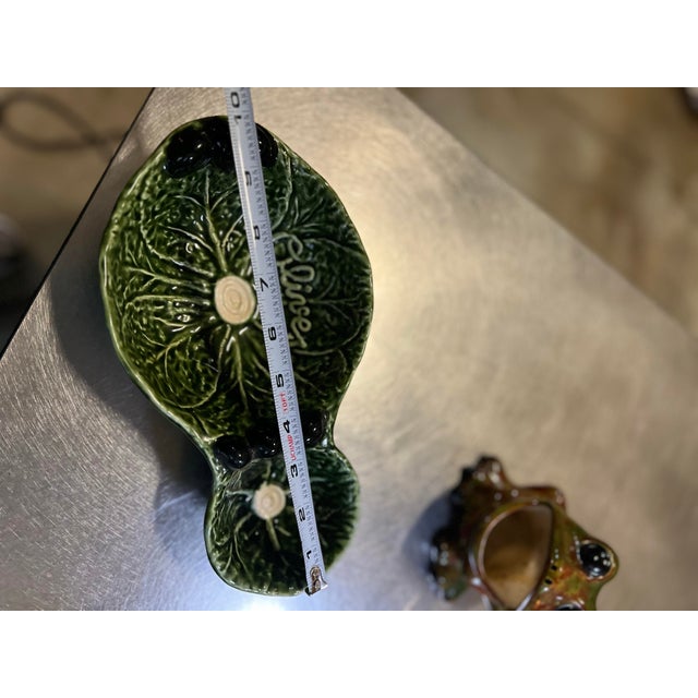 Ceramic Vintage Portuguese Ceramic Green Olive Dish For Sale - Image 7 of 10