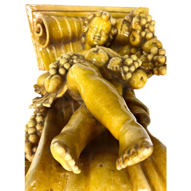 Early 20th Century Italian Baroque Revival Glazed Majolica Cherub Wall Bracket For Sale In West Palm - Image 6 of 11