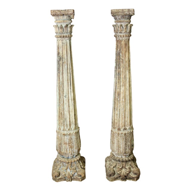 19th Century Carved Wooden Columns, Set of 2 For Sale