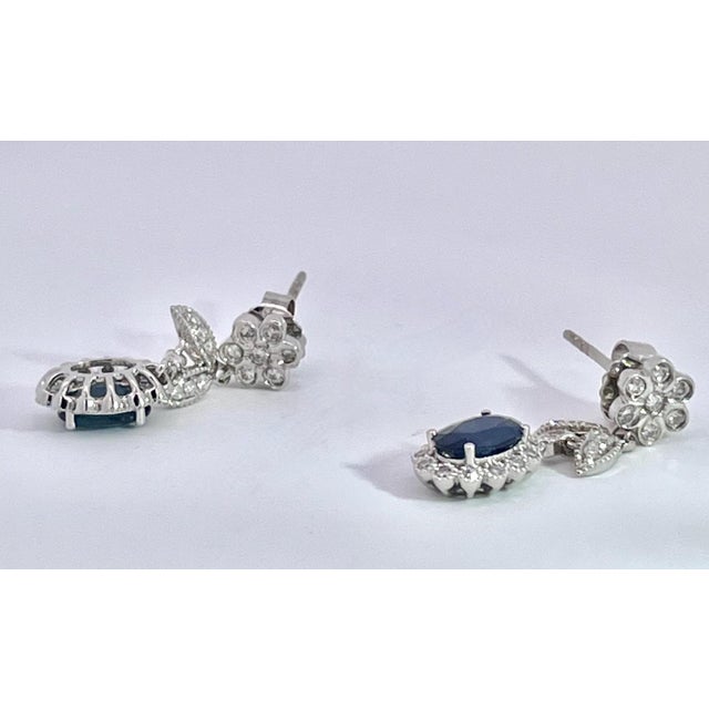 Sapphire Drop Earrings With Diamond Surround 18k - 2 Pieces For Sale - Image 9 of 11