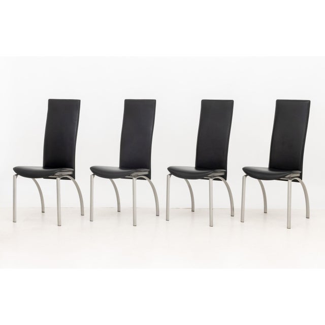 Late 20th Century Set of Eight Modern Black Leather Dining Chairs For Sale - Image 5 of 10