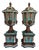 Pair Lam Lee Group Neoclassical Style Turquoise & Copper Lidded Urn Mantel Vases For Sale