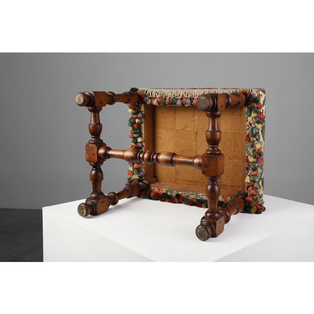 Antique Wood and Fabric Ottoman, France, 1890s For Sale - Image 9 of 11