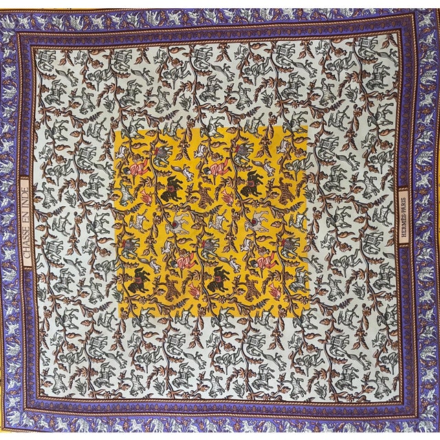 HERMES CHASSE en INDE Silk scarf Duchene Michel 2008 For Sale - Image 12 of 13