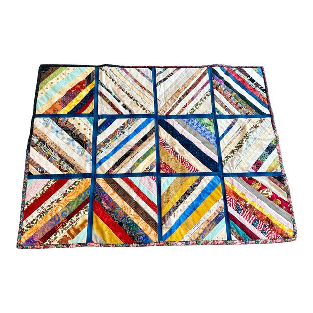 American Folk Art Patchwork Lap Quilt or Wall Hanging For Sale