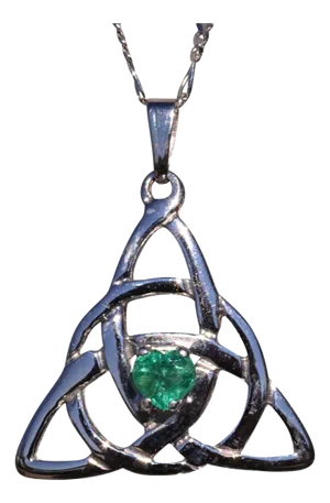 The Galway: Irish Made White Gold Celtic Necklace with Heart Shaped Emerald