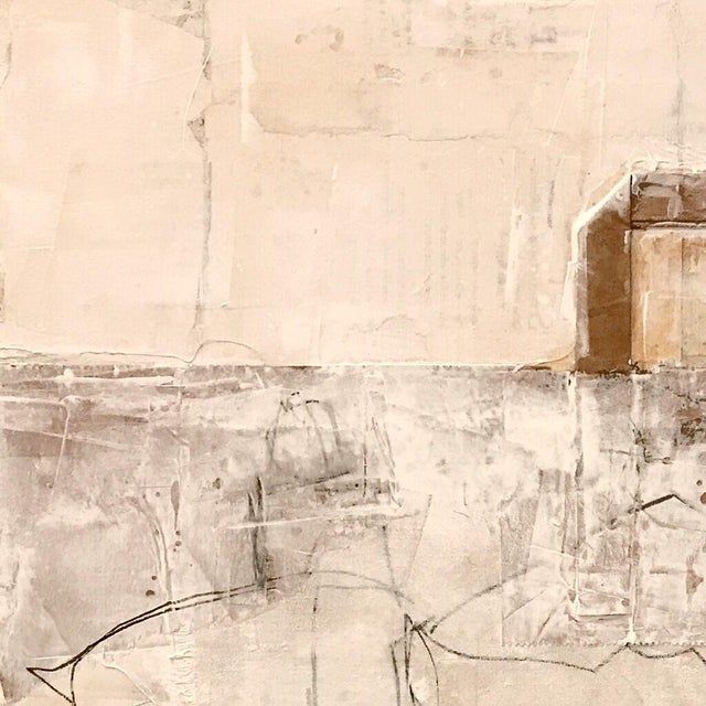 Christiane Corcelle "Suspendu Dans Le Monochrome" Mixed Media on Board, Framed Minimalist Abstract Painting in Cream and Beige, 2022 For Sale In Boston - Image 6 of 9