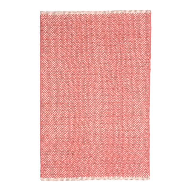 Dash & Albert by Annie Selke Herringbone Coral Woven Cotton Rug, 7' 6" x 9' 6" For Sale
