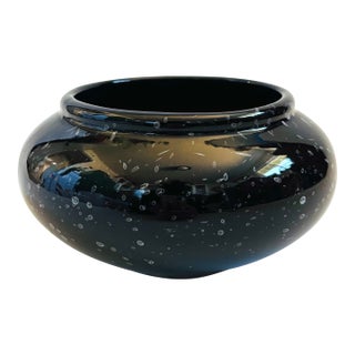 Mid Century Speckled Black Planter Bowl or Vase For Sale