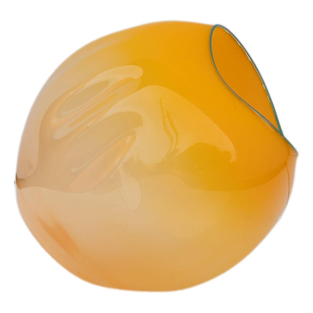 Contemporary Dale Chihuly Hand-Blown Mango & Teal Lip Glass Basket Sculpture Signed & Dated, 2000 For Sale - Image 3 of 18